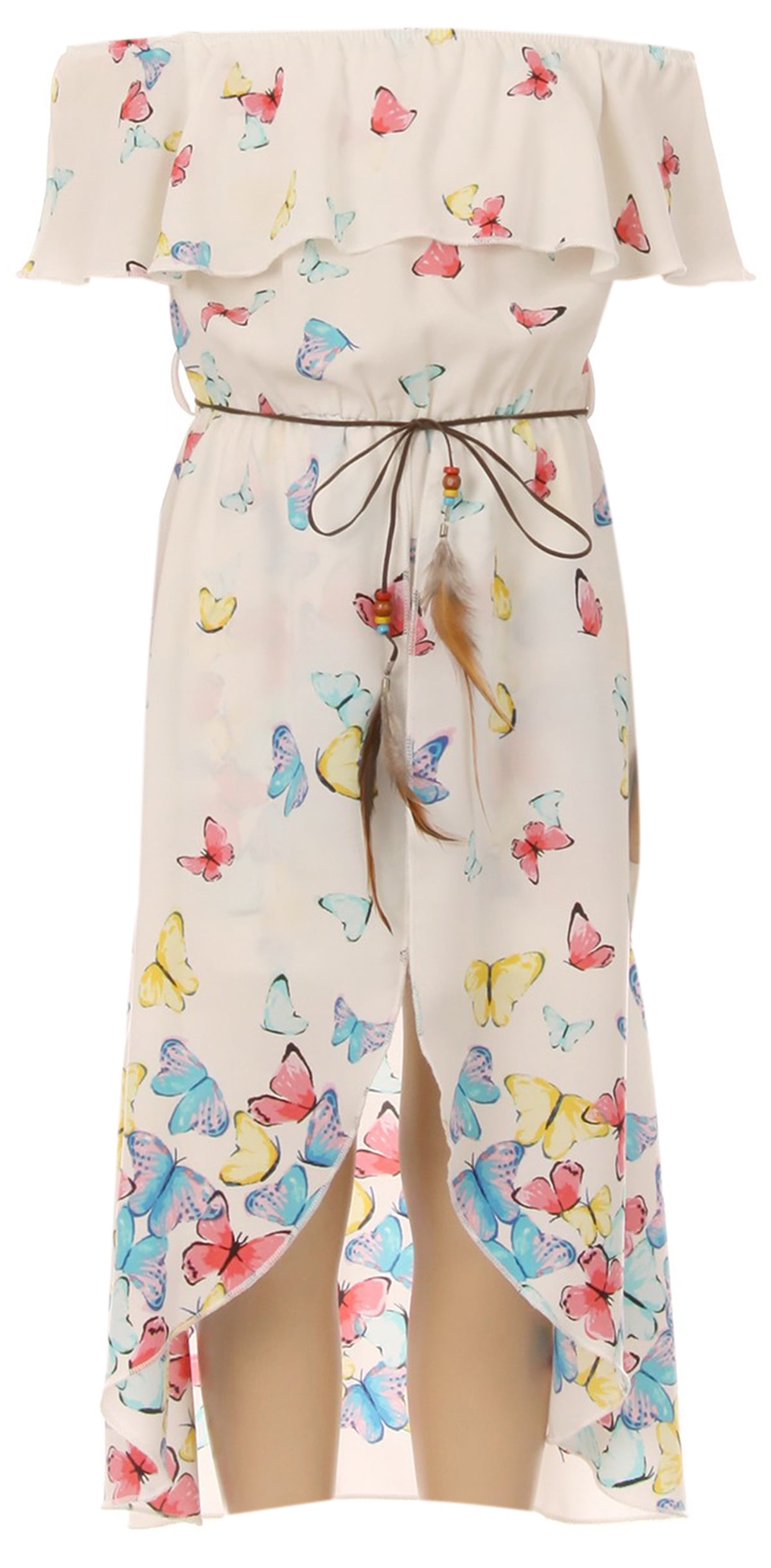 Little Girls 2 Ways Ruffle Hi Lo Maxi Skirt Romper Belt Jumpsuit Butterfly Romper USA Off White