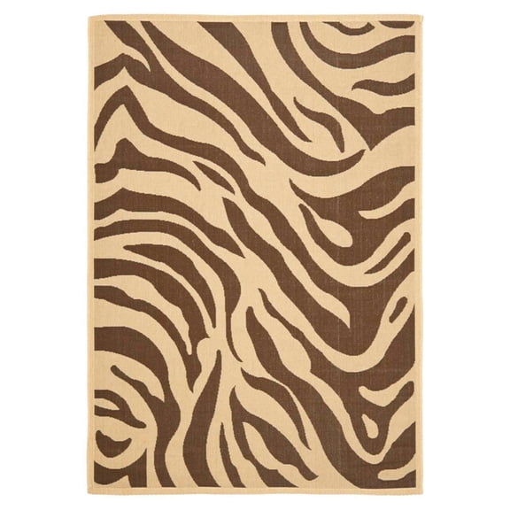 SAFAVIEH Courtyard Andrea Solid Bordered, Set of 2 Indoor/Outdoor Area Rug Natural/Chocolate, 6'6" x 9'6"