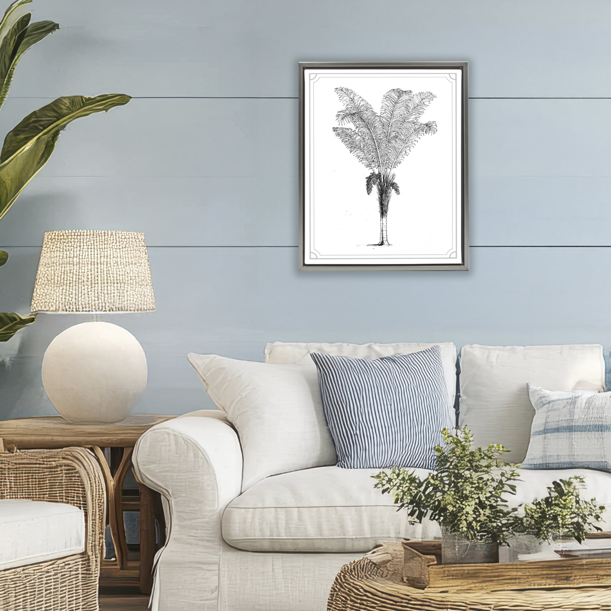 Vintage & Minimal Palm Gray Framed Floater Canvas Wall Art, design by Lettered and Lined