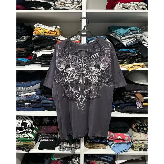 Y2K Style Streetwear Tee Gothic Skull Cross Print Trendy Graphic Summer T shirts Front and back printing