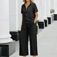 thumbnail image 2 of Breezora Women's Linen Shirt and Wide Leg Pants Set Loose Fit Summer Two Piece Outfit Breathable Cotton Linen Comfortable Wear L Size Black, 2 of 7
