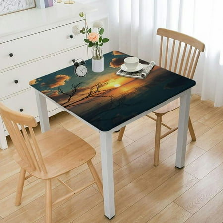 

Elastic Edge Square Fitted Tablecloth Summer Watercolor Palm Tree Leaf Polyester Table Cloth for Indoor Restaurant or Outdoor Patio Party Dining Fit for 36 x 36 Square Table