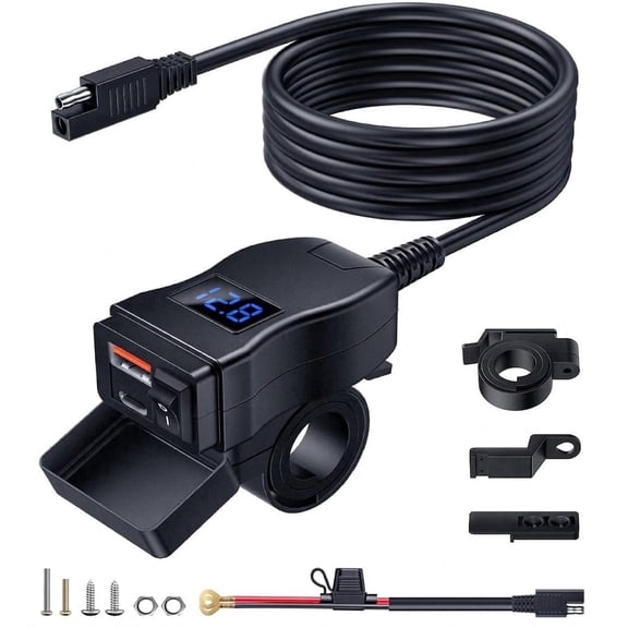 Motorcycle USB Charger, IRuiYinGo Dual USB Motorcycle Phone Charger Type C PD & Quick Charge 3.0, Waterproof Motorcycle Accessories for All Phone, Tablet, GPS