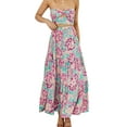thumbnail image 3 of Hirigin Women's Summer Skirt Boho Elastic Waist Pleated A-Line Flowy Layered Long Beach Skirt with Pockets, 3 of 6