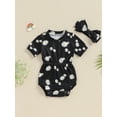thumbnail image 2 of EYIIYE Toddler Little Girl 2 Piece Summer Set 0 3M 6M 9M 12M 18M Infant Baby One-piece Rompers Round Neck Jumpsuits Daisy Print Ribbed Short Sleeve Bods Fashion Casual Cute Outfits for Daily, 2 of 7