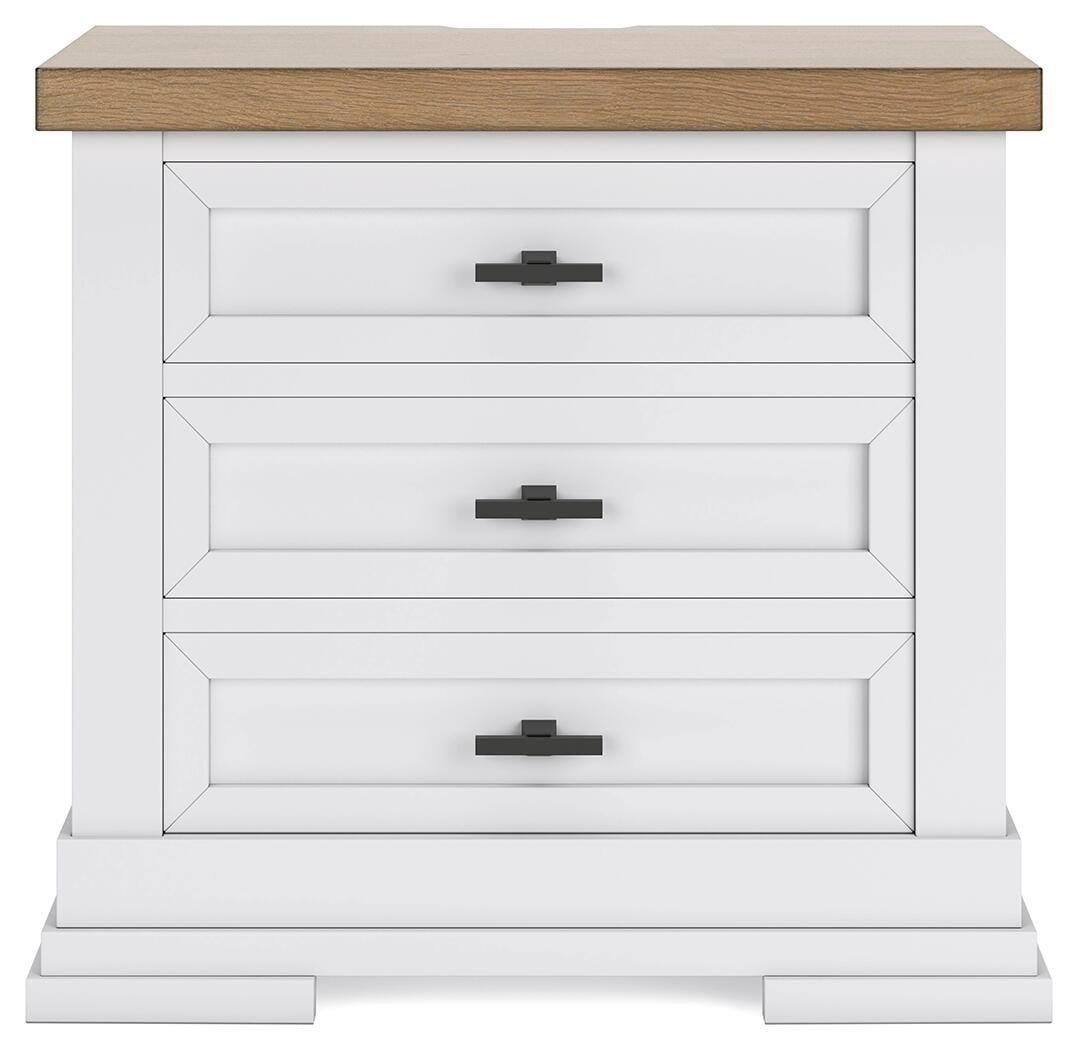 Signature Design by Ashley Ashbryn Three Drawer Farmhouse Style Nightstand – White & Natural Brown, USB Charging, Spacious Storage, Dovetail Drawers