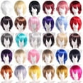 thumbnail image 2 of XmhyTop Unisex Short Anime-Style Cosplay Wig, Fluffy Layered Heat-Resistant Synthetic Hair, with Bangs, Ideal for Costume Parties, Prom & Themed Events，Rose, 2 of 2