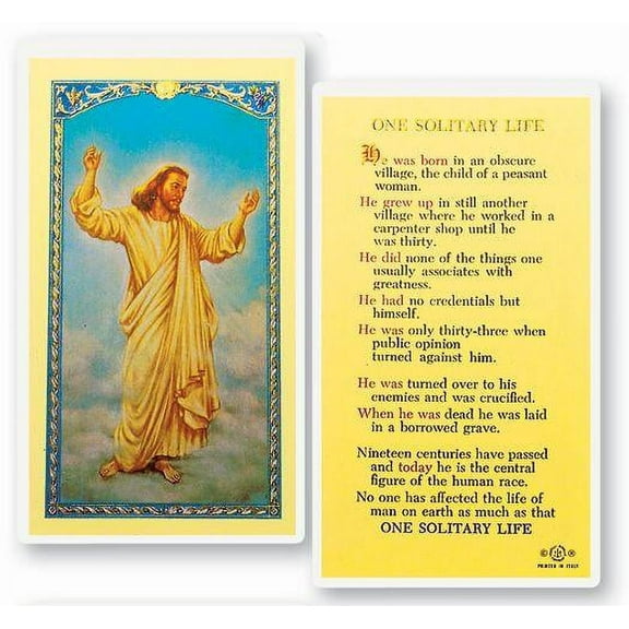 One Solitary Life Laminated Catholic Prayer Holy Card with Prayer on Back, Pack of 25