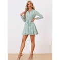 thumbnail image 2 of DARING DIVA V Neck Floral Print Elastic Waist Button Down Mini Dress L Light Blue, 2 of 6