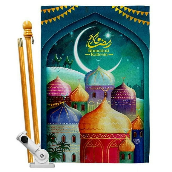 Ornament Collection HS190171-P3 Happy Ramadan Kareem Religious 28 x 40 in. Double-Sided Decorative Vertical House Flag Set for Decoration Banner Garden Yard Gift