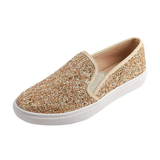 Feversole Women's Fashion Slip-On Sneaker Casual Flat Loafers Gold Size ...