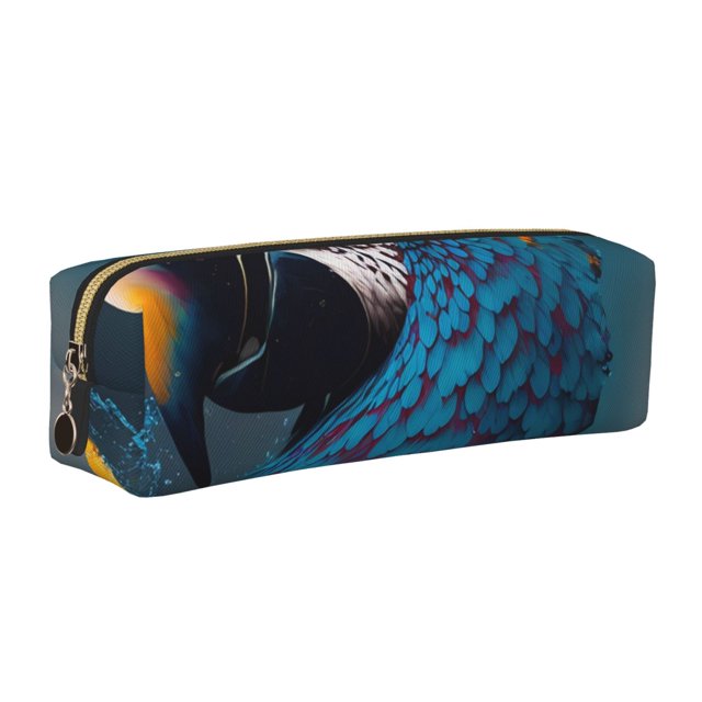 Disketp Modern Style Blue Parrot Estuche de Lápices de Cuero con Cierre, Estuche Compacto para Papelería, Bolígrafos y Accesorios Pequeños