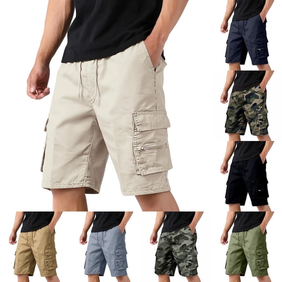 Zimjoy Mens Cargo Shorts Athletic Lightweight Breathable Casual Gym Work Mens Shorts Drawstring Elastic Waist Bermuda with Zipper Pockets Camouflage L