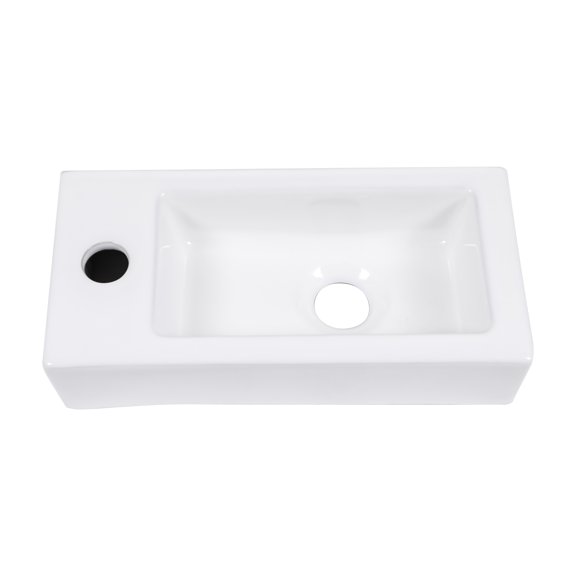 14.5x7 Inch Porcelain White Bathroom Ceramic Sink Rectangular Wall Mount Small Sink, Left Pre-Drilled Faucet Hole