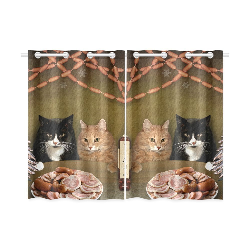 MYPOP Two Cats are Celebrating Christmas Window Curtain Kitchen Curtain