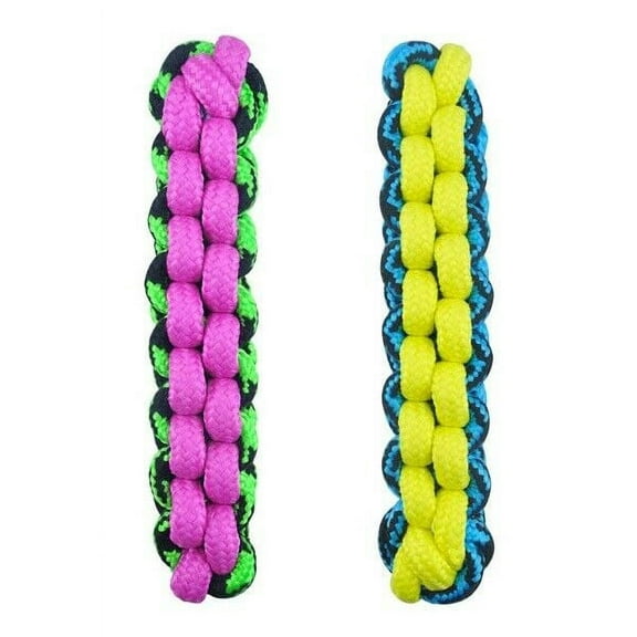Paracord Rope Dog Toys Tough Fetch Stick Braided Chew Tug Choose Color 10 1/4" (2 Toys - Both Colors)