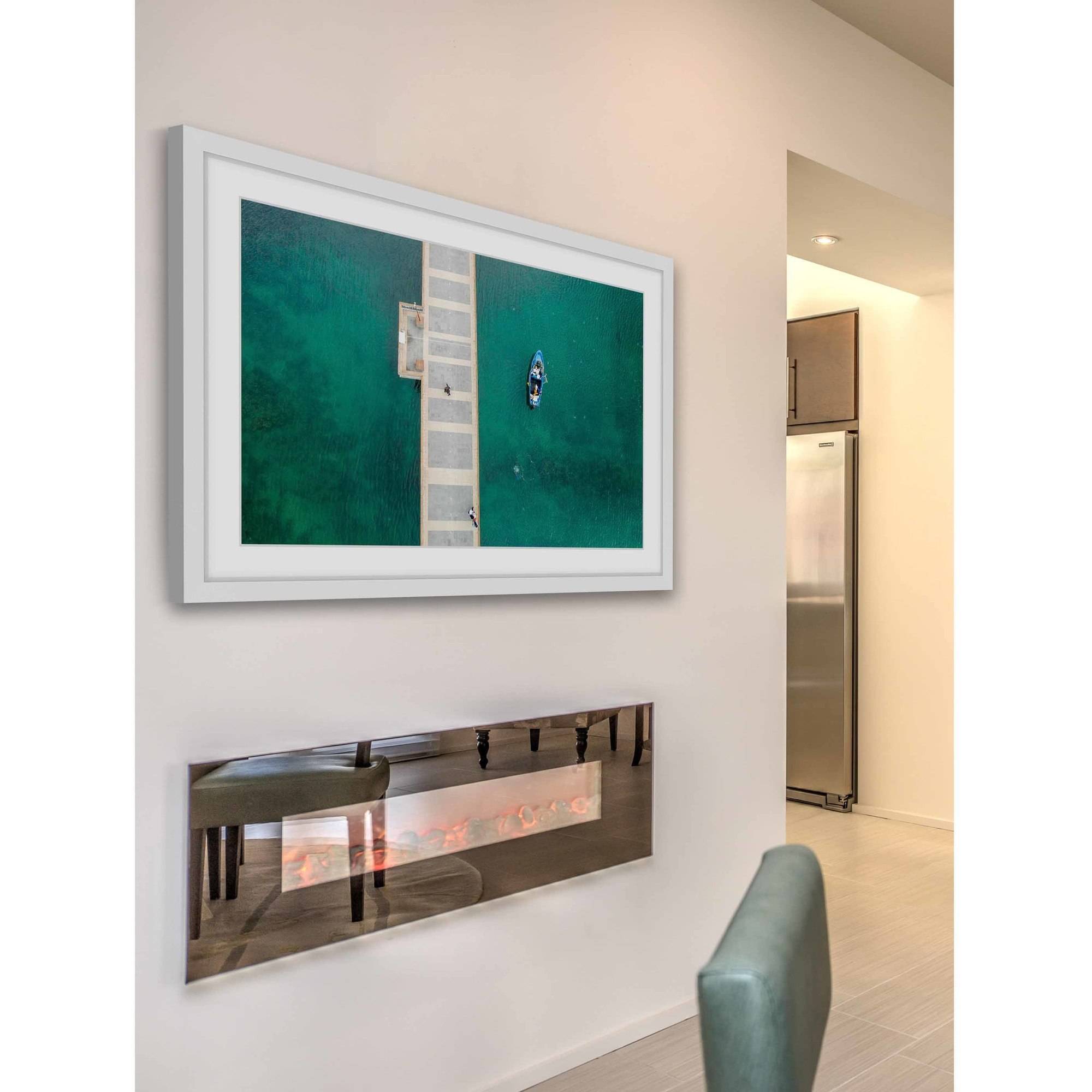 Marmont Hill "Floating Blue Boat" By Karolis Janulis Framed Painting Art Print, 18.0" x 1.5"