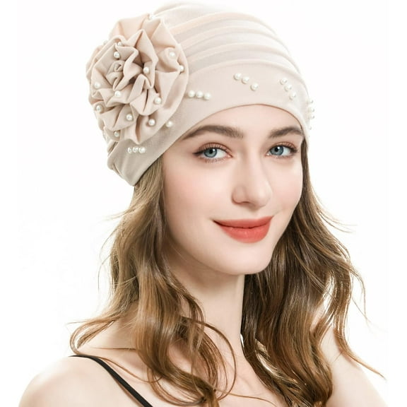 Women Turban Beanie Hat with Flower Chemo Headwear Elastic Head Wrap Cap
