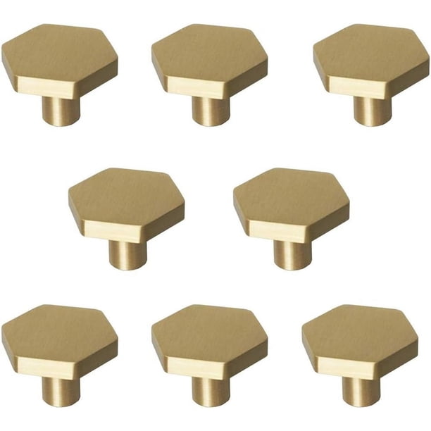 Paquete de 10 perillas doradas para gabinetes y cajones, perillas de gabinete doradas, perillas de latón macizo puro, tiradores de cajones hexagonales, perillas de latón cepillado