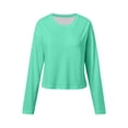 thumbnail image 4 of Arlun,2025 Fall New Cropped T Shirts for Women Crew Neck Long Sleeve Solid Color Basic Tops Loose Fit Comfortable Simple Going out Casual Tshirts Mint Green XXL, 4 of 5