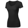 thumbnail image 3 of FashionOutfit Women's Solid Basic Various Colors V-Neck Short Sleeves Top, 3 of 4