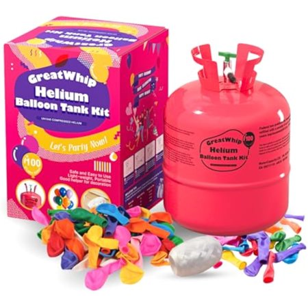 22L Helium Tank Up To 100 Latex Balloons, Helium Tank For Balloons At Home, Latex Balloons And Ribbons Included