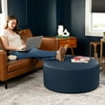 thumbnail image 5 of Jaxx Candler Round Coffee Table Ottoman, Large, 36-Inch, Premium Faux Leather, Oxford Blue, 5 of 8