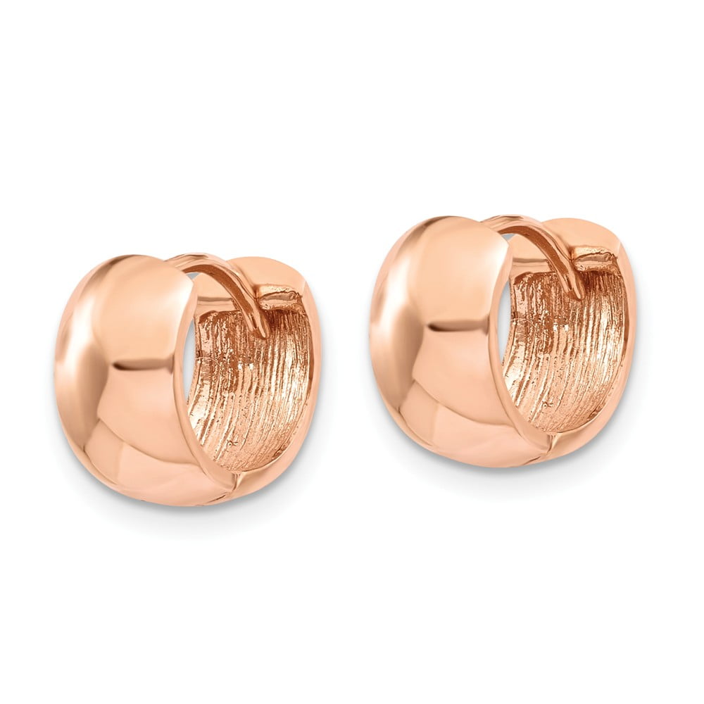 Real 14kt Rose Gold Round Hinged Hoop Earrings; for Adults and Teens; for Women and Men