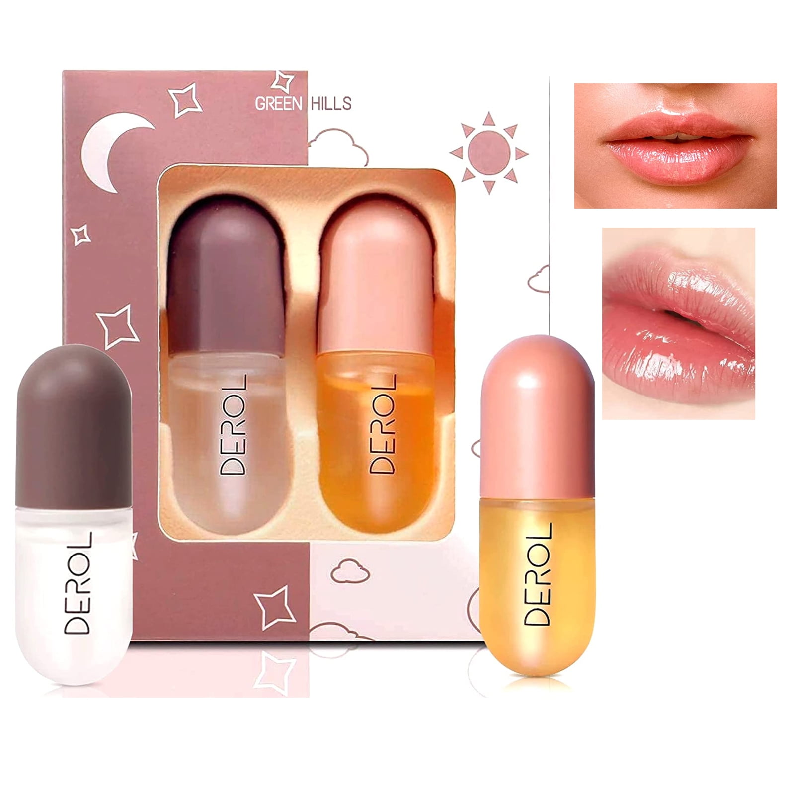 2PCS Day&Night Lip Plumper Set,Natural Lip Plumper and Lip Care Serum