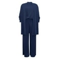 thumbnail image 5 of sususu Sweat Set for Women,Matching Set Women's Solid Color Casual Tunic Top Straight Leg Trousers Mid Long Jacket Three Piece Suit Set For Everyday And Outdoor Wear - Blue, 5 of 5