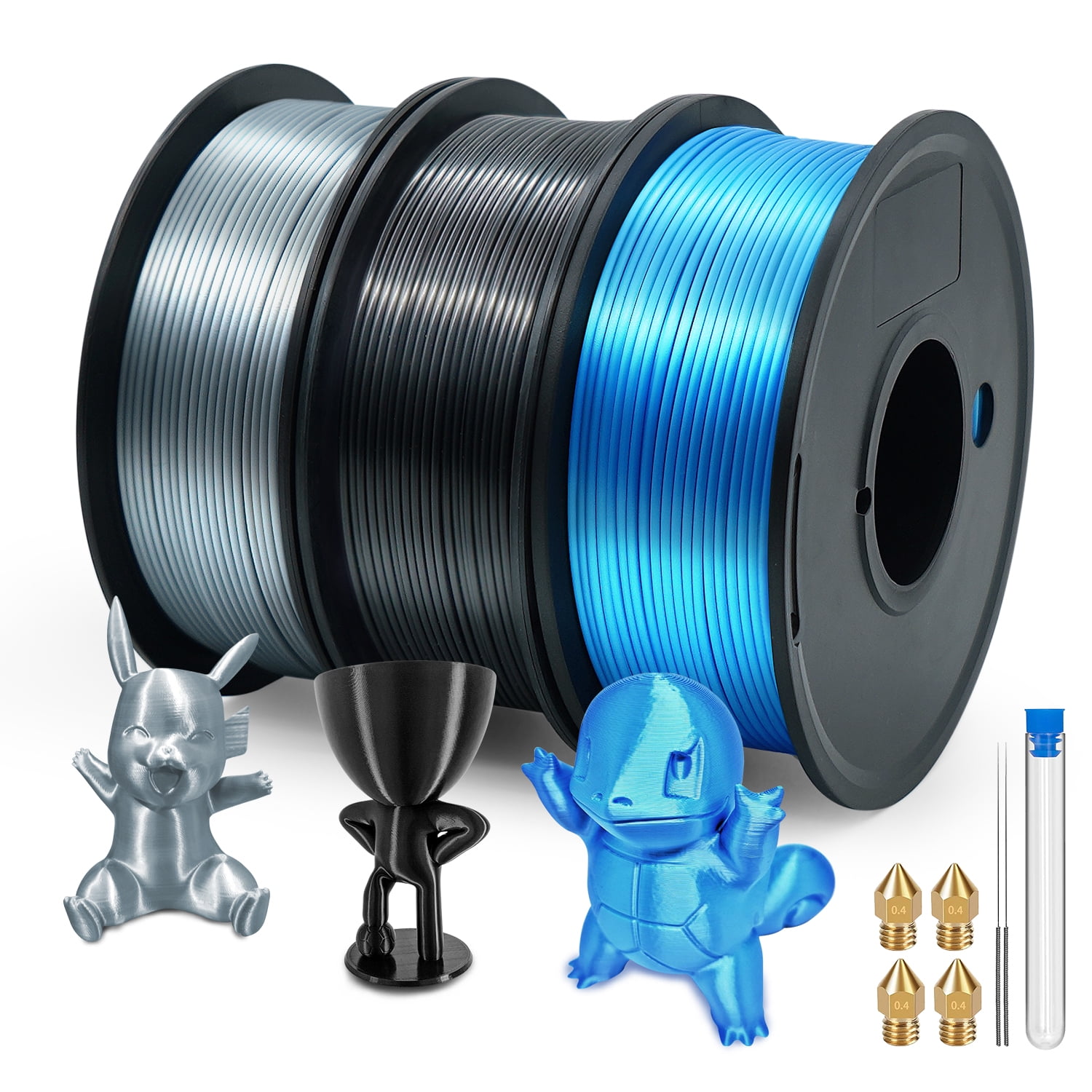 BUDO Silk Filament Bundle, 1.75mm PLA 3D Printer Filament Black, Blue