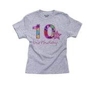 10th Birthday - Large Pink Ten Star - Gift Girl's Cotton Youth Grey T-Shirt