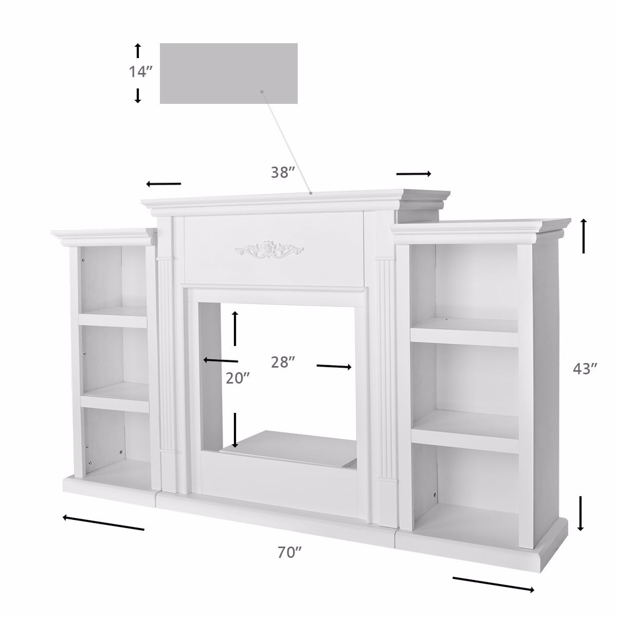 Barton 70″ Media TV Stand for Fireplace Bookcases Large Mantel Freestanding with 6 Book Shelfs (White-Stand only) Ivory White Sansujyuku sansujyuku.com