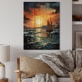 thumbnail image 2 of Designart "Orange Blue Boat Energetic Storm IV" Nautical & Beach Print on Natural Pine Wood, 2 of 5