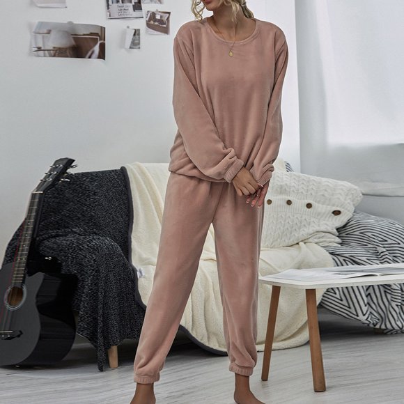 Womens pajama sets 1Set Women Solid Color Flannel Pants Sets Leisure Wear Lounge Wear Suit M