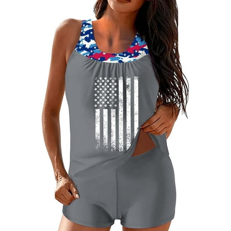 GZWYHT 4th Of July Bikini Thong Bikini Sets for Women Usa Swimsuit Red White Blue Bikini Patriotic Bikini Gray L