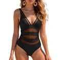 thumbnail image 6 of idosla Women's Tummy Control Swimsuits Mesh Sexy One Piece Bathing Suits Slimming V Neck Swimwear (Black, M), 6 of 9