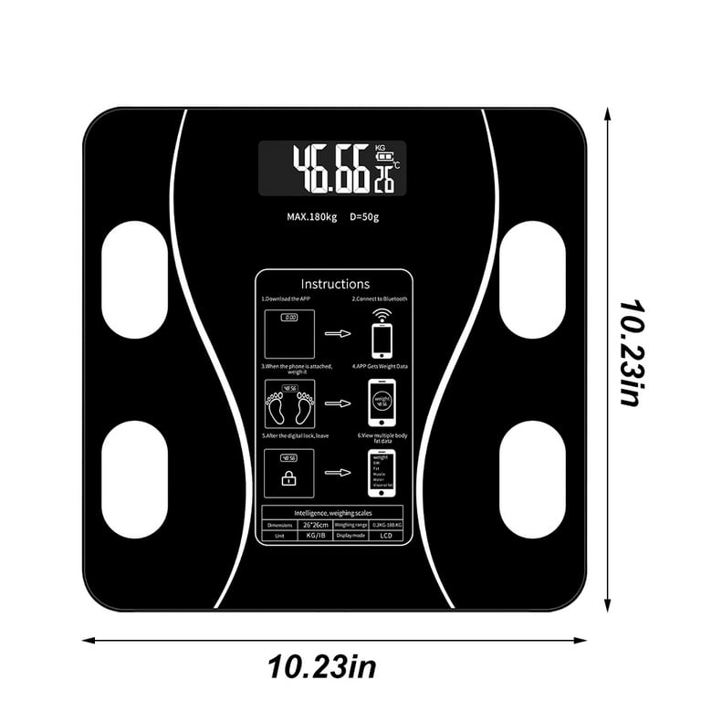 Body Weight Scale Digital Bathroom Scale Bluetooth Weighing Body Fat Balance, Battery, Black, Size: 26