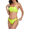 thumbnail image 3 of Tankini amarillo con braguita de tiras, ropa de baño para mujer, talla L, conjunto de bikini con volantes y lazos en los lados, 3 of 6