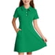 thumbnail image 1 of Vestido de niña de poliéster de manga corta con cuello, botones de encaje y bolsillo, color liso, 1 of 8