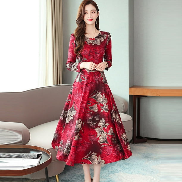 Homely Maxi Dress For Women Fashion Women V-Neck Long Sleeve Long