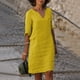 thumbnail image 2 of Vestido mini de algodón y lino con cuello en V para mujer - Manga corta, diseño informal/moda, verano/otoño, corte holgado, lavado a mano, disponible en tallas S-XXL, 2 of 4