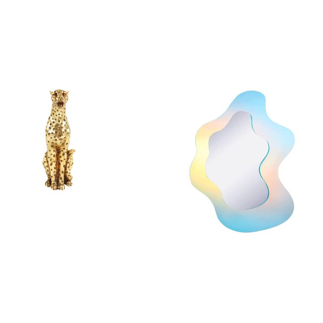 Figura de guepardo,Figura de guepardo dorado,adorno de escritorio moderno,Adorno de mesa con estatua de guepardo realista,espejo acrílico ondulado,Espejo acrílico ondulado arcoíris de