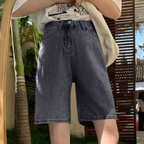 Rezuofi 2 Pcs Women Jorts Baggy Jeans Jorts Outfits Mid-Low Waisted Denim Y2K Shorts Summer Hot Short Pants Streetwear