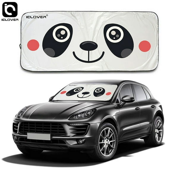 Car Windshield Sunshade Folding Silvering Sun Visor with Panda Design(59"x33"), iClover Cute Cartoon Design Sun Shade Front Auto Car Windshield - UV Coating for UV Ray Deflector