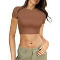 thumbnail image 1 of Hiiyo T-Shirt Court pour Femme à Manches Courtes, Col Ras du Cou, Coupe Ajustée, T-Shirt d'Été, Tailles TG, 1 of 3