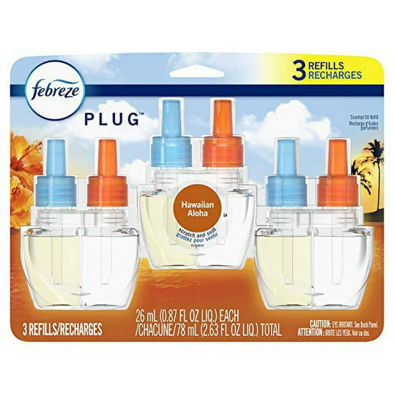 Febreze Odor-Fighting Fade Defy PLUG Air Freshener Refill, Hawaiian Aloha, (3) .87 fl. oz. Oil Refills