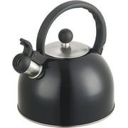 2 Liter Stainless Steel Whistling Tea Kettle - Modern Stainless Steel Whistling Tea Pot for Stovetop with Cool Grip Ergonomic Handle (2L Black)