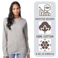 thumbnail image 3 of Crown Craze® Unisex Long Sleeve T-Shirt, 100% Cotton Classic Fit Plain Crew Neck Tee (Black, L), 3 of 6