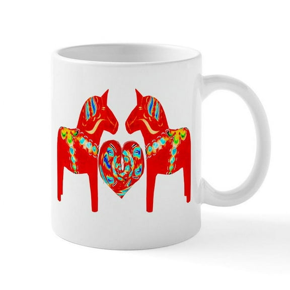 CafePress - Swedish Dala Horses Mug - 11 oz Ceramic Mug - Novelty Coffee Tea Cup